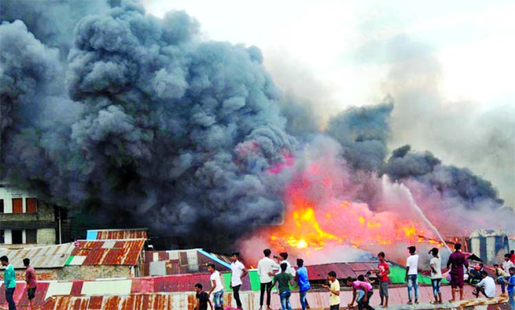 Three salt Industries in Mazhirghat area in Chattogram was gutted by devastated fire on Friday.