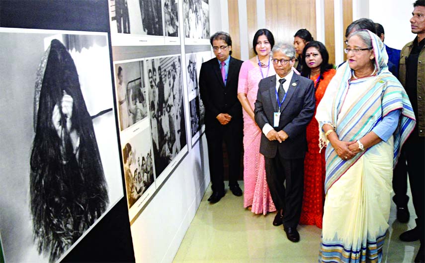 Prime Minister Sheikh Hasina visiting the Museum after formally inaugurating the 7th March Bhaban inside the Rokeya Hall of Dhaka University on Saturday.