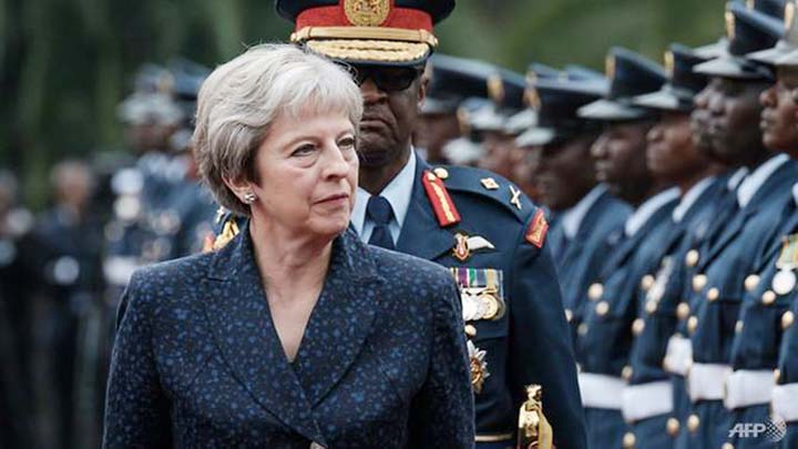 British premier Theresa May, seen here at during official visit to Nairobi on Aug 30, says she will "not be pushed into accepting compromises" over Brexit.