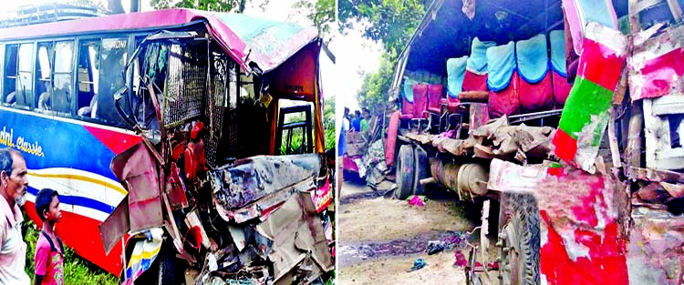 A BRTC bus collided head-on with another bus at Seo Bazar in Rangpur city on Sunday, leaving 6 people dead on the spot and 50 others injured.