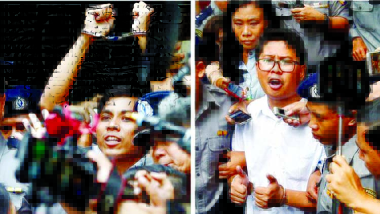 Kyaw Soe Oo (left) and Wa Lone say they were framed by the police.