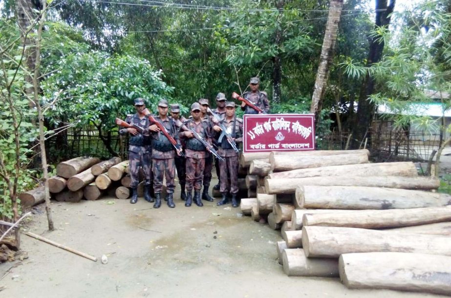 Members of BGB recovered illegal timbers from Nakkhalchhhari area on Sunday.