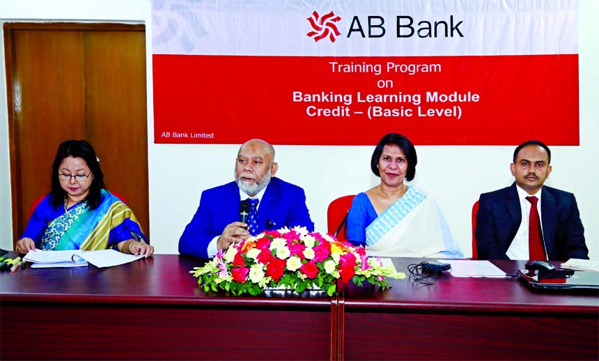 Moshiur Rahman Chowdhury, Managing Director of AB Bank Limited, addressing the training programme on 'Banking Learning Module, Credit Basic Level' for its officials at the Bank's Training Academy in the city recently. Other senior executives of the Ba