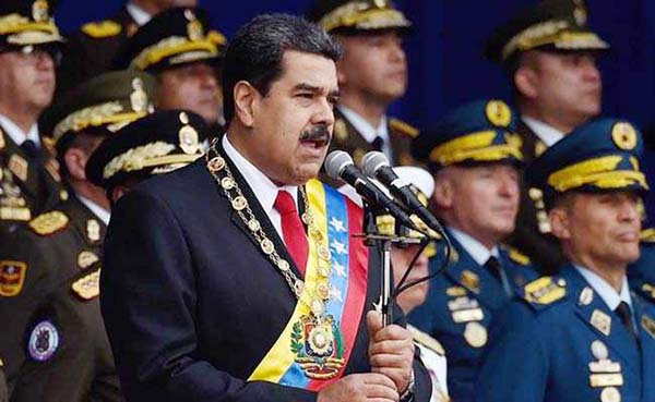 NicolÃ¡s Maduro delivers a speech in Caracas.