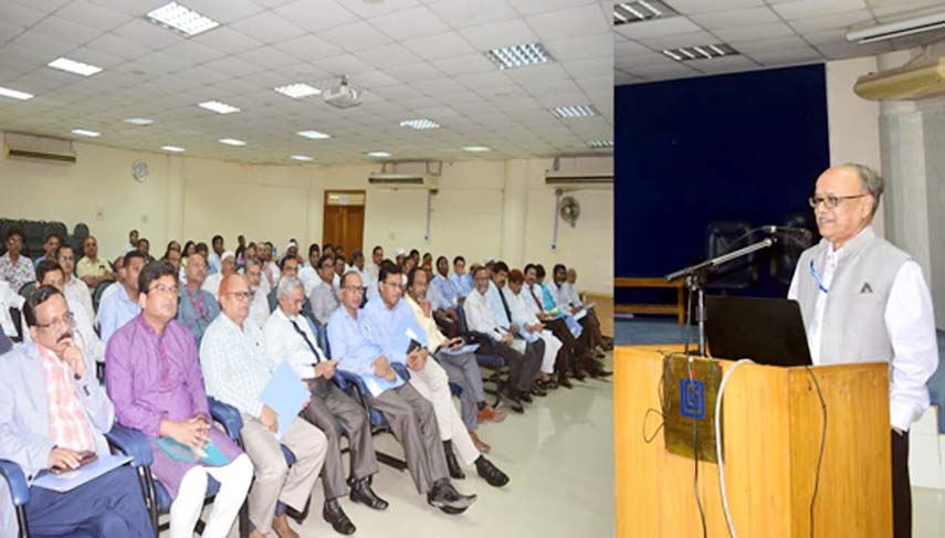 UGC Chairman Prof Abdul Mannan addressing a knowledge sharing meeting on sustainability of UGC Digital Library (UDL) at UGC auditorium on Thursday.
