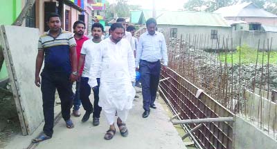 TRISHAL(Mymensingh): A B M Anisuzzaman , Mayor, Trishal Pourashava visiting reconstruction works near Shishu Hospital Road at Poura Town on Saturday.