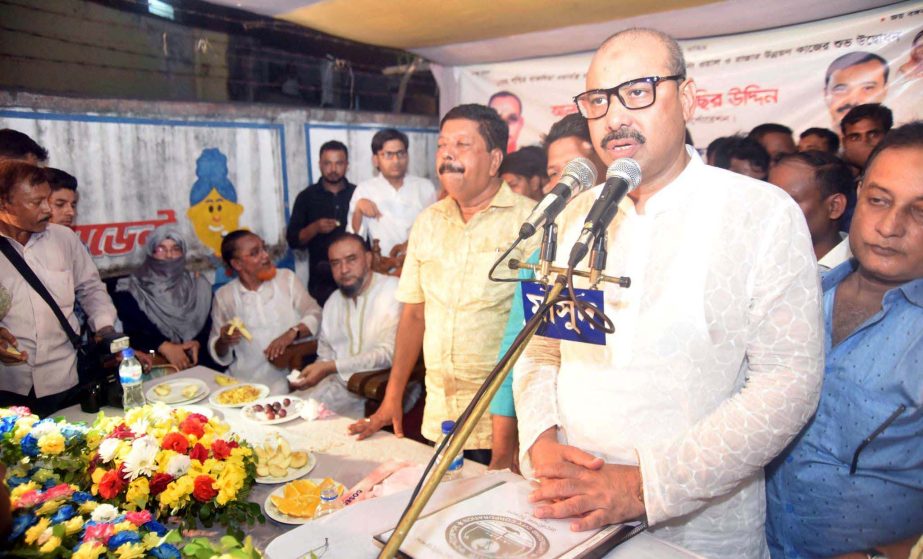 CCC Mayor A J M Nasir Uddin addressing the inaugural programme of Bailey Bridge over Bakalia Chatai Diversion Khal as Chief Guest on Sunday.