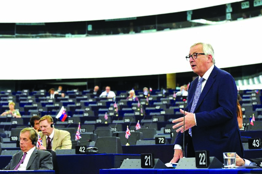 European Commission President Jean-Claude Juncker delivers his State of Union speech at the European Parliament in Strasbourg, eastern France on Wednesday.