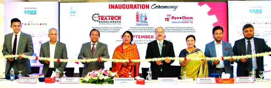 Speaker Dr. Shirin Sharmin Choudhury, MP, inaugurating the 19th Textech Bangladesh International Expo 2018, '14th Dhaka International Yarn and Fabric Show 2018' and 33rd Dye+Chem Bangladesh Expo 2018' organized by CEMS-Global at International Conventi