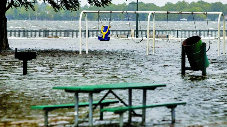 The Union Point Park Complex is seen flooded as the Hurricane Florence comes ashore in New Bern, North Carolina.