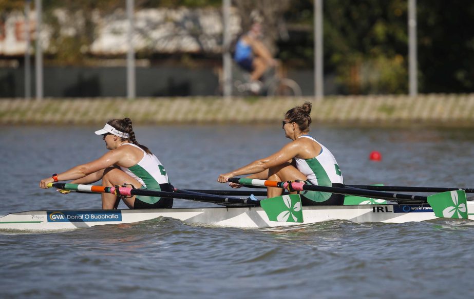 Ireland's Monika Dukarska (left) and Aileen Crowley compete in the final of the Women's Double Skulls at the World Rowing Championships in Plovdiv, Bulgaria on Sunday.