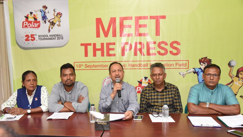 Chairman of the Tournament Committee (Boys' Division) of the Polar Ice Cream 25th School Handball (Boys' & Girls') Tournament Golam Habib addressing a press conference at the office room in Bangladesh Handball Federation on Tuesday.