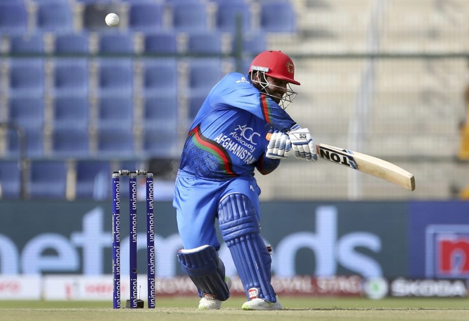 Afghanistan's Mohammad Shahzad bats during the one day international cricket match of Asia Cup between Sri Lanka and Afghanistan in Abu Dhabi, United Arab Emirates on Monday.