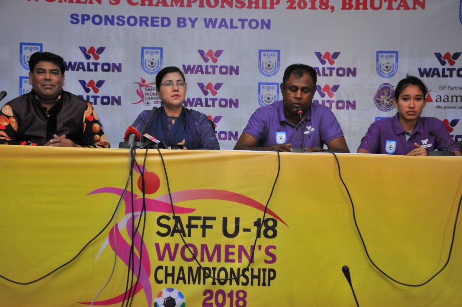Head Coach of Bangladesh National Women's Football team Golam Rabbani Choton speaking at a press conference at the conference room in Bangladesh Football Federation House on Thursday.
