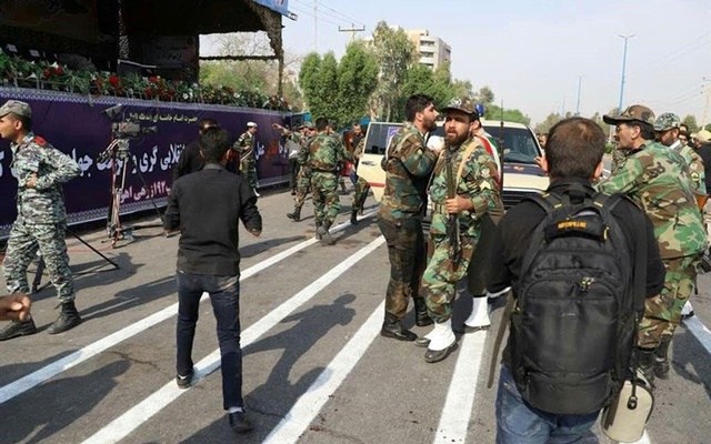 A general view of the attack during the military parade in Ahvaz, Iran Sept 22, 2018. Tasnim News Agency via Reuters