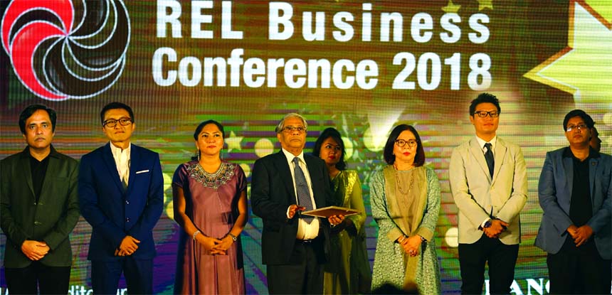 Aktar Hussain, Chairman of Rangs Group of Companies, inaugurating its Annual Sales Meet - "REL Business Conference 2018" at an auditorium in the city recently. Hiromoto Daichi, Senior Manager. Market Development Division, Regional Market Development Cen