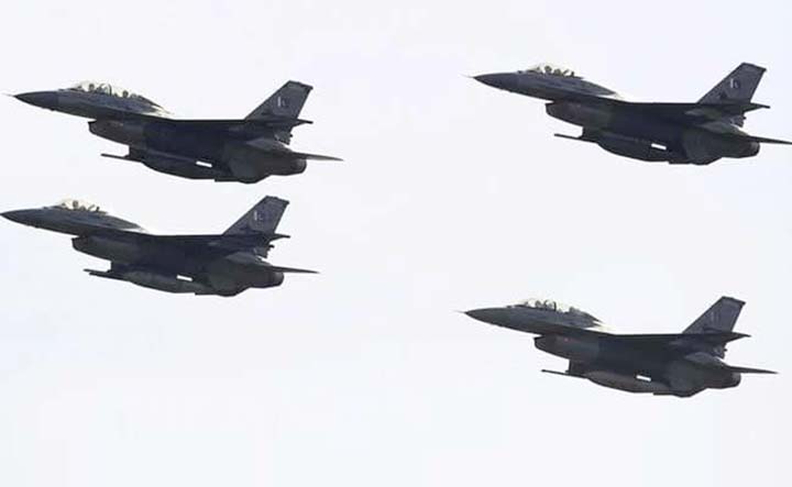 Taiwan Air Force's F-16 fighter jets fly during the annual Han Kuang military exercise at an army base in Hsinchu.