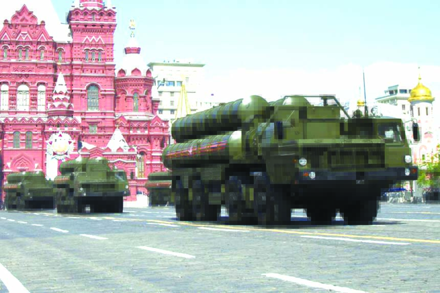 Russian S-300 air defense missile systems drive during the Victory Day military parade marking 71 years after the victory in WWII in Red Square in Moscow, Russia.