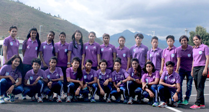 Members of Bangladesh Under-18 National Women's Football team pose for a photograph after reaching in Bhutan on Wednesday.