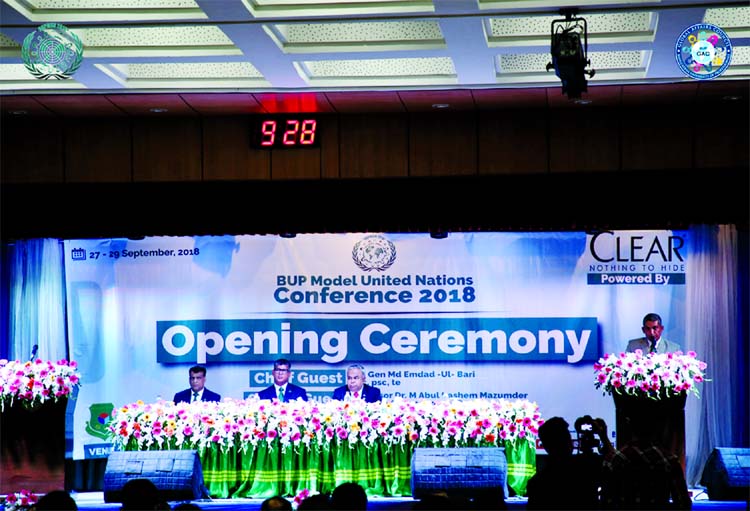 The opening ceremony of BUP Model United Nations, 2018 was inaugurated by its Vice Chancellor Major General Md. Emdad-ul-Bari, as the chief guest, while Pro-Vice Chancellor Professor M. Abul Kashem Majumder was special guest on the occasion on Thursday.