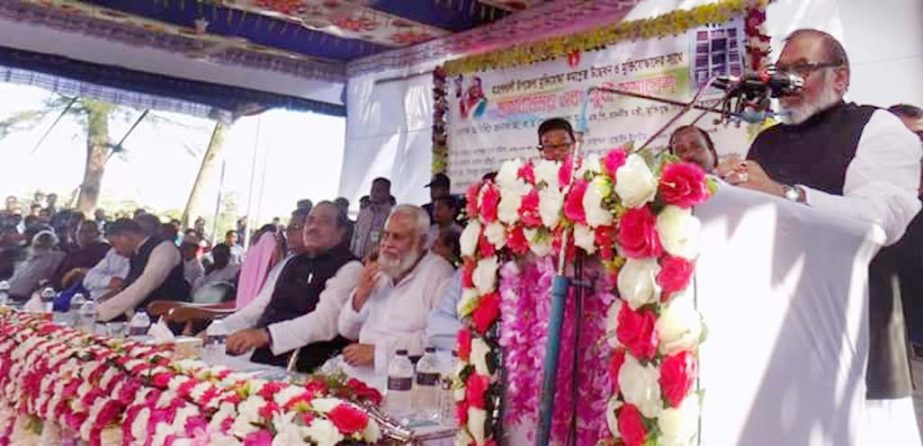 Liberation War Affairs Minister AKM Mozammel Haque speaking as Chief Guest at the inaugural ceremony of Moheshkhali Upazila Muktijoddaha Complex in Cox's Bazar recently.