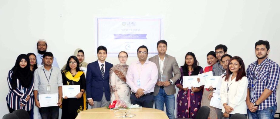 ULAB students at a short course on French are seen the certificate giving ceremony held at the University of Liberal Arts Bangladesh in the capital on Thursday.