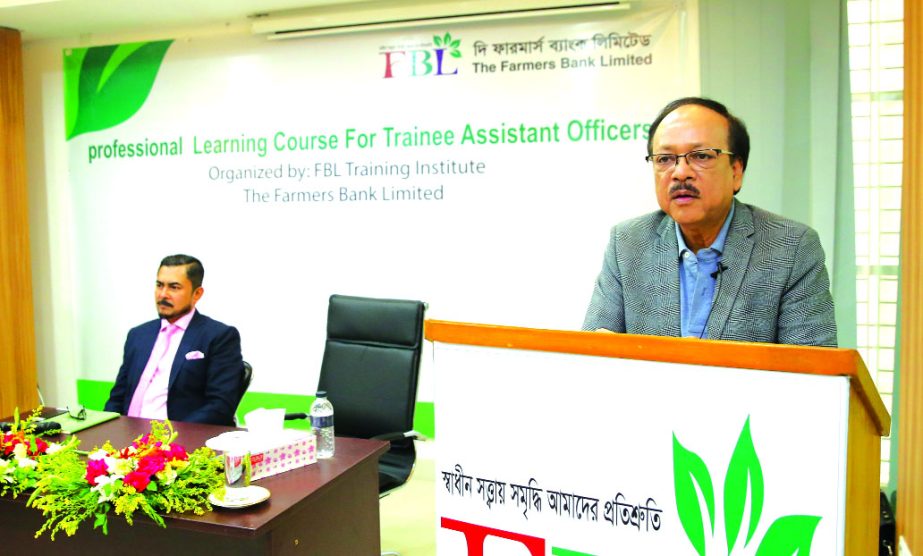 Ehsan Khosru, Managing Director of Farmers Bank Limited, addressing a 24-day long Professional Learning Course for its officers at its Training Centre in the city on Saturday. A total of 259 officers from the bank's 57 branches and its head office were a