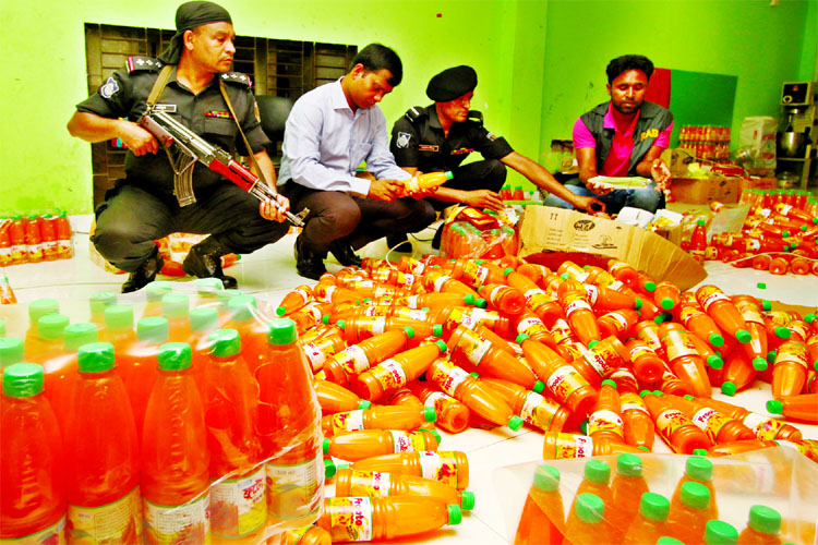 RAB mobile team led by a magistrate arrested seven persons and sealed a factory for producing adulterated juice and baby food at Sanarpar in Siddhirganj on the outskirts of city on Monday. Taka 11 lakh also realised as fine.