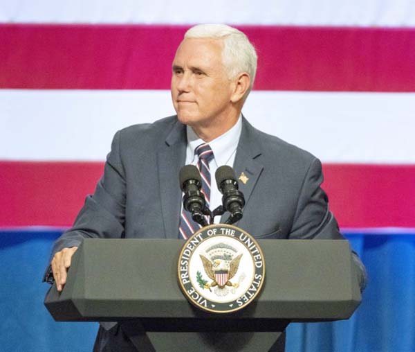 Vice President Mike Pence speaks at a campaign event for Republican U.S. Rep. Cathy McMorris Rodgers at the Spokane Convention Center on Tuesday in Spokane, Wash.