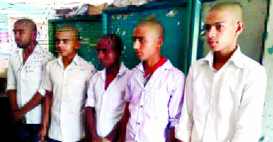 Five innocent male students who reportedly protested the teasing of a female student by another student had to get their heads shaved by a barber at the order of the Headmaster of Barrister Jamiruddin Sircar High School in Thakurgaon recently.