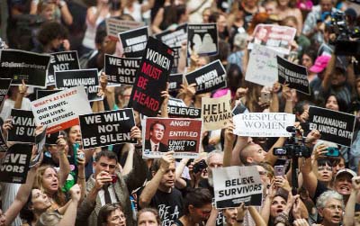 Protesters occupy the Hart Senate office building during a rally against Supreme Court nominee Brett Kavanaugh on Capitol Hill in Washington on Thursday.