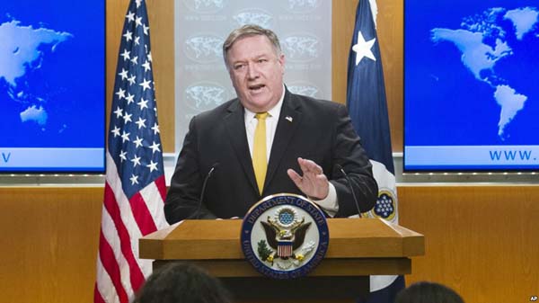 Secretary of State Mike Pompeo briefs reporters at the State Department in Washington.