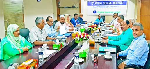 Farida Razzak, Chairperson of Express Insurance Limited, presiding over its 18th AGM at a hotel in the city recently. The AGM approved 10 percent cash dividend for its shareholders for the year 2017. K M Saidur Rahman, Managing Director, Sayed Faruk, EC C