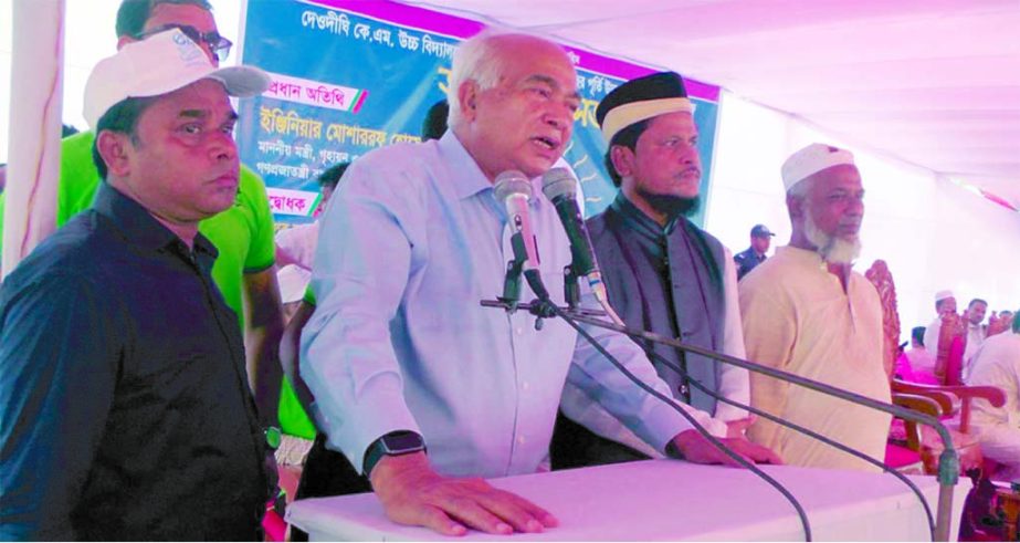 Minister for Housing and Public Works Engr. Mosharaf Hossain MP addressing the concluding session of the founding anniversary of Satkania Deodighi High School on Saturday as Chief Guest.