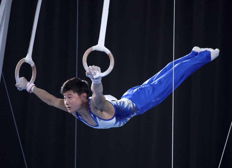 Japanâ€™s Takeru Kitazono competes in the Artistic Gymnastics Men's Rings Qualification at the Youth Olympic Summer Games in Buenos Aires, Argentina on Monday.