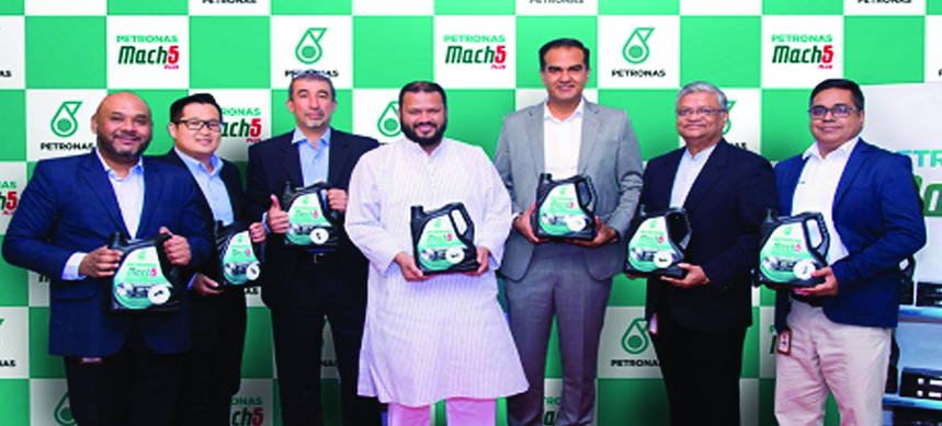 Mohd. Khalid Bin Mohamad Latiff regional head of PETRONAS Lubricants International (PLI) Asia Pacific, poses for a photo session after inaugurating the consumer promotion for its PETRONAS MACH-5 Plus premium engine oil as its sole distributor in Banglades
