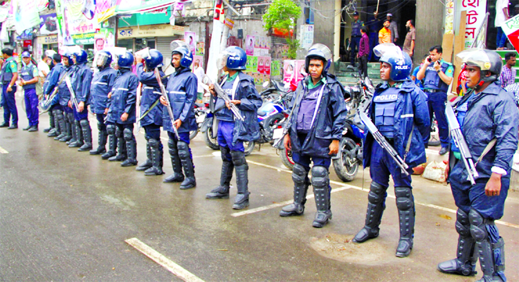 Security measures stepped up in front of the BNP's central office in Nayapalton centering the verdict on August-21 grenade attack case on Wednesday.