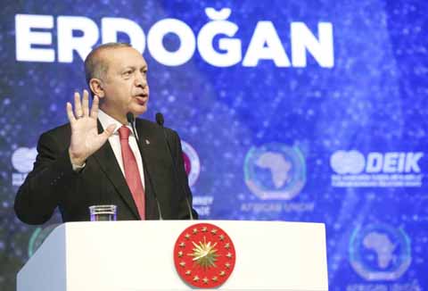 Turkey's President Recep Tayyip Erdogan addresses a Turkey-Africa business forum in Istanbul on Wednesday