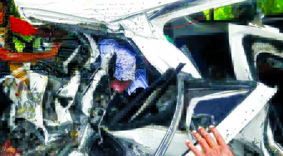 A stone laden truck hits a bridal party carrying microbus that totally smashed into pieces at Obhaya's Kamarpara area of Godagari in Rajshahi leaving 10 people seriously injured on Friday.