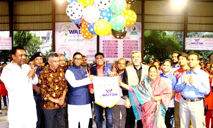 State Minister for Power, Energy and Mineral Resources Nasrul Hamid inaugurating the 5th Walton National Youth Women's Handball Competition by releasing the balloons as the chief guest at the Shaheed Captain M Mansur Ali National Handball Stadium on Satu