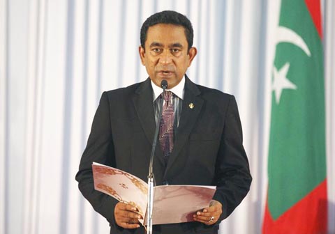 Abdulla Yameen takes oath as the President of Maldives during a swearing-in ceremony at the parliament in Male AP file photo