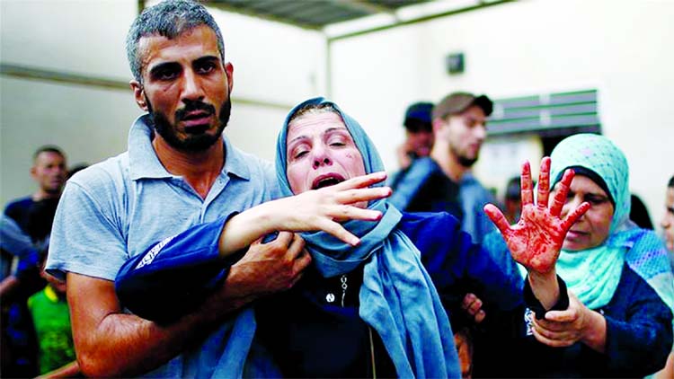 The mother of the Palestinian who was killed by the Israeli air raid at the hospital in Gaza.
