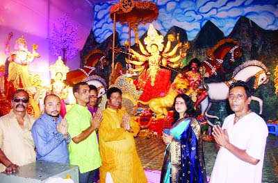 SYLHET: Members of Chaitalee Jubo Sangho, a social organisation visiting Puja mandap at Dariyapara in Sylhet on Tuesday.