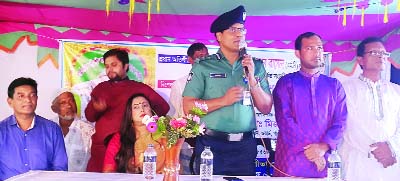 GAZIPUR: Y M Belalur Rahman, SP, Gazipur Metropolitan Police speaking at a discussion meeting at Ghachha Thana area on the occasion of the Durga Puja yesterday.