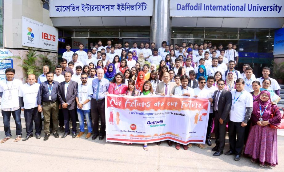 A rally led by Prof Dr Yousuf Mahbubul Islam, Vice Chancellor of Daffodil International University marking the World Food Day 2018 on Tuesday.