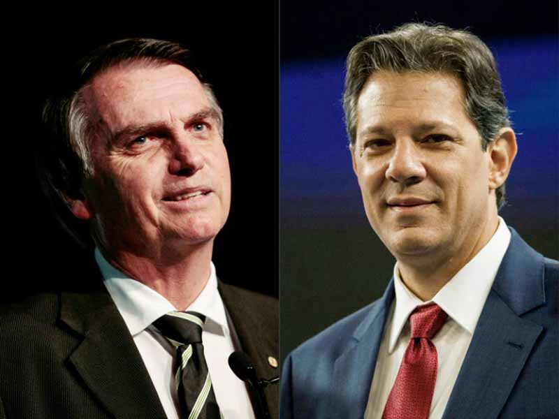 On October 28 voters will choose far right-wing candidate Jair Bolsonaro (L) or leftist Fernando Haddad as Brazil's next president.