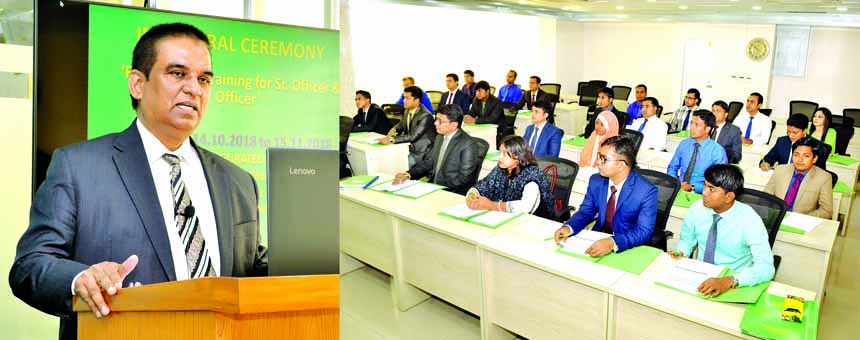 Md. Abdul Halim Chowdhury, Managing Director of Pubali Bank Ltd, addressing a training course on 'Foundation Training for Senior Officers & Officers' at its Training Institute recently. Niranjan Chandra Gope, Principal of Pubali Bank Training Institute,