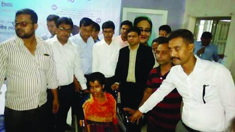 NANDAIL ( Mymensingh) : Wheel chairs were distributed among disabled persons in Nandail organised by Youth Bangla Foundation on Thursday . Md Musaddek Mehedi Imam, UNO, Nandail was present as Chief Guest and Social Welfare Officer Md Insan Ali was pre