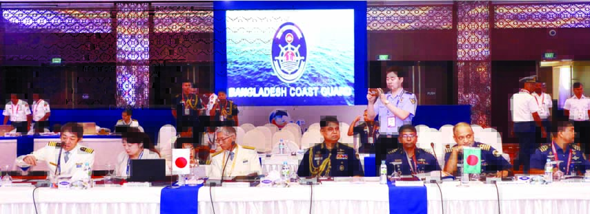 Director General of Bangladesh Coastguard Rear Admiral Aurangzeb Chowdhury along with other dignitaries of the Asia Pacific region at the concluding ceremony of the 14th Heads of Asian Coastguard Agencies Meeting (HACGAM) at Hotel Radisson in the city on