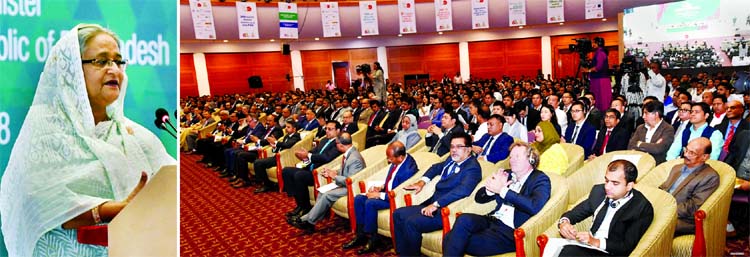 Prime Minister Sheikh Hasina speaking at a programme titled Destination Bangladesh organised Dhaka Chamber of Commerce and Industries held at the Bangabandhu International Conference Centre on Sunday.
